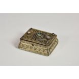 An Indian or Persian silver gilt and jewelled snuff box, 19th century, impressed marks to base and