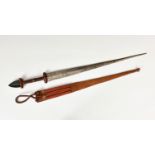 A large African TEBU style dagger, with long double edge steel blade, 20½in. (52cm.), woven