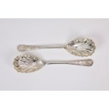 A pair of Victorian silver serving spoons, Atkin Brothers, Sheffield 1898, with crimped shell