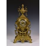 A French brass baroque style mantel clock, early 20th century, the twin train A. Marti movement,