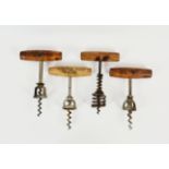 Four direct pull bell corkscrews, to include a spring bell version; an American WALKER bell