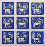 Richard Scott (South African, b.1968), "Nine Blue Cats" oil with impasto on canvas, signed 'richard'
