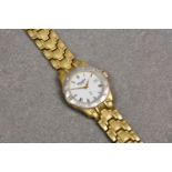 A 9ct two colour gold and diamond gents quartz bracelet watch by W. Croxton, the signed 25mm. dial