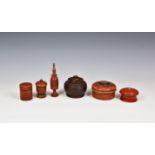 A collection of Islamic style spice boxes and containers, with lacquered decoration, of varying