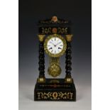 Villemsens á Paris, a gilt and inlaid portico mantel clock, 19th century, French, the twin train