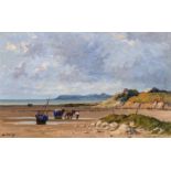 French, late 20th century, Gathering Seaweed on the West Coast of France oil on canvas, signed