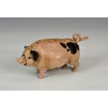 A novelty painted bronze mechanical Butcher's Shop counter bell fashioned as a pig, the heavy cast