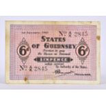 British banknote - The States of Guernsey - German occupation, Sixpence, 1st January, 1943,