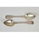 A pair of Channel Islands fiddle pattern soup spoons, maker's mark TDG, struck once (Thomas de