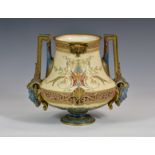 An unusual Royal Worcester two handled vase, late 19th century, unmarked, of urn form with