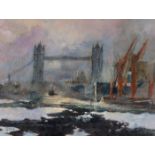 Michael Daley (British, b.1947), Fog on the Thames at Tower Bridge, oil on board, signed "M.