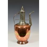 A Turkish tinned copper (Tombak) ewer and cover or water pitcher, probably 19th century, the