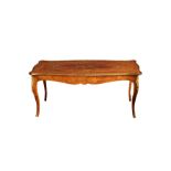 A kingwood, walnut, painted marquetry and gilt metal serpentine coffee table, mid-20th century, in