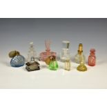 A collection of Art Deco glass scent bottles, mostly mid-century, various forms, some in coloured