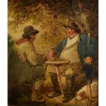 George Morland (British, 1763-1804), "Two Rustics drinking Ale", oil on panel, signed with