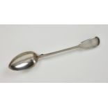 A Victorian Channel Islands fiddle pattern basting spoon, London, 1864, overstruck maker's mark