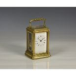 A 19th century carriage clock in a Gorge case, the white enamelled dial with Roman numerals and