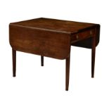 A George III mahogany drop leaf Pembroke table, the rectangular top with two rounded drop leaves