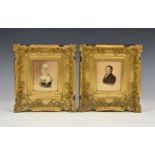 A pair of 19th century watercolour on paper portrait miniatures of John and Mary Windsor, John