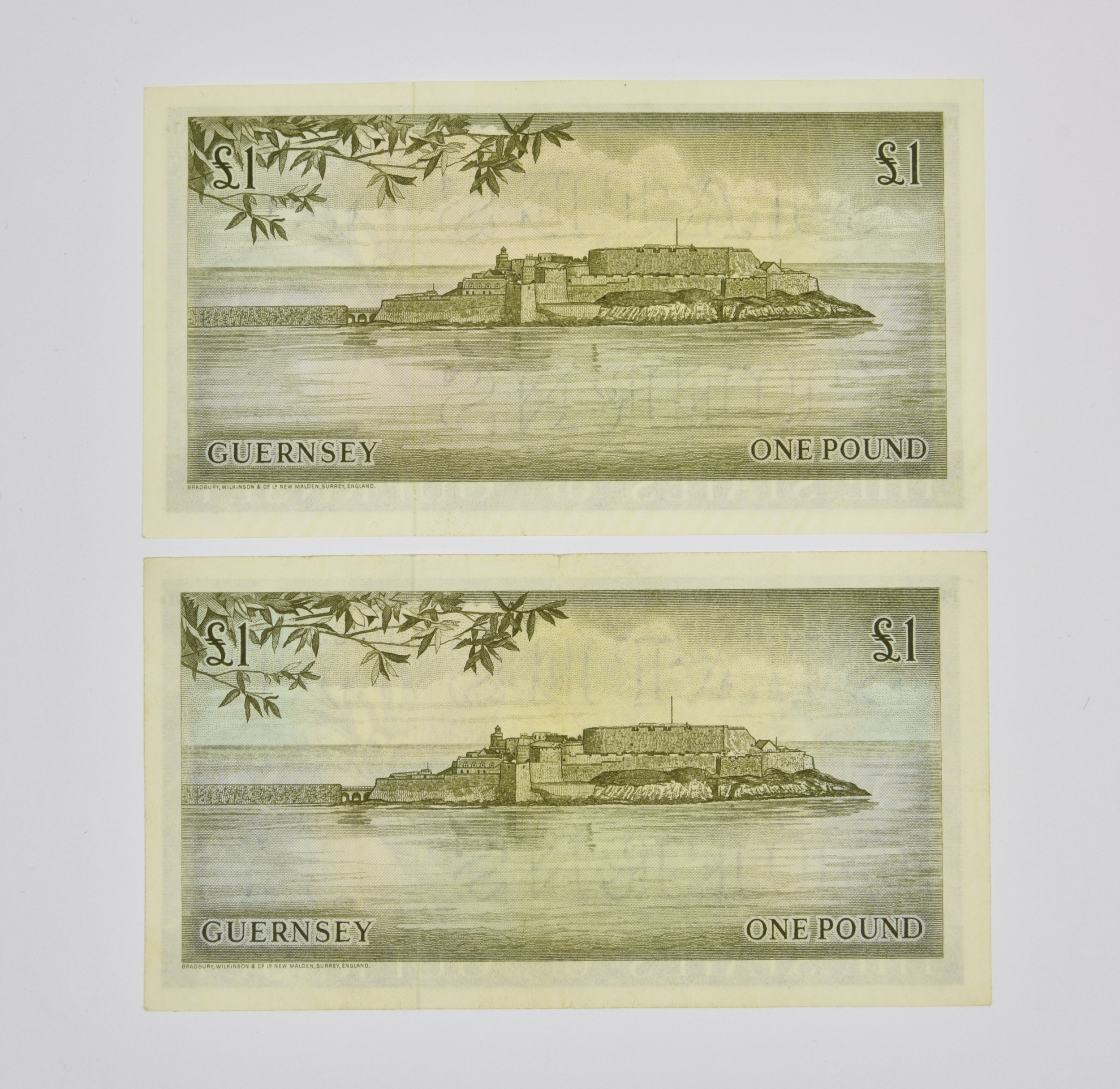BRITISH BANKNOTES - The States of Guernsey One Pound (2), c.1969, Signatory C. H. Hodder, serial - Image 2 of 2