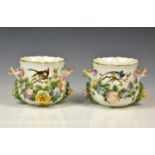 A pair of German porcelain twin handle vases or cachepots, 19th century, underglaze blue 'S' mark,
