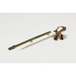 A novelty base metal eagle head miniature sword letter opener, with scabbard, the pointed blade