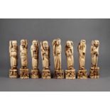 A set of Chinese carved ivory figures of the eight Daoist immortals, probably 18th century, each