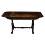 A William IV Rosewood sofa table, the rectangular top with D end leaves over a single plain frieze