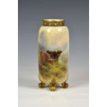 A Royal Worcester porcelain ovoid vase, painted with Highland Cattle in a misty mountainous