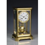 A large mid-19th century Japy Freres four glass mantel clock, the signed, twin train movement with