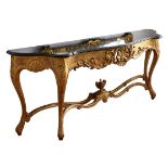 An impressive Louis XV style giltwood and marble console table, mid-20th century, of substantial