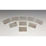 Nine silver 'Freedom Bus Passes' from the Guernsey Railway Co. Ltd., hallmarked with London import