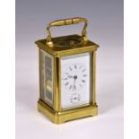A late 19th century French half repeating carriage alarm clock, possibly Drocourt or Jacot, the