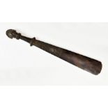 Tribal Art - a Massim Trobriand Islands sword club, the large flattened spatula form blade incised