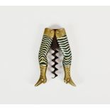 A corkscrew modelled as a pair of Victorian lady's legs in striped pantaloons, German, maker