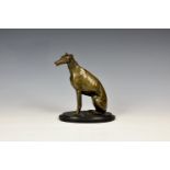 A 19th century French bronze seated Greyhound letter holder, with an articulated jaw, light to mid-