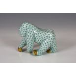 A Herend porcelain Silverback Gorilla, hand painted in Vieux Herend (VHV) green fish scale design,