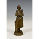 A bronzed spelter figure of Joan of Arc, stamped 'DSR', 8 3/8in. (21.3cm.) high. * Condition:
