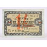 British banknote - The States of Guernsey - German occupation, One Shilling overprint in orange on