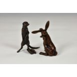 A modern bronzed Frith style hare sculpture / figure, unmarked, 4 1/8in. (10.4cm.) high, together