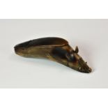 An early Victorian novelty Irish souvenir buffalo horn snuff box, fashioned as a wild boar, with