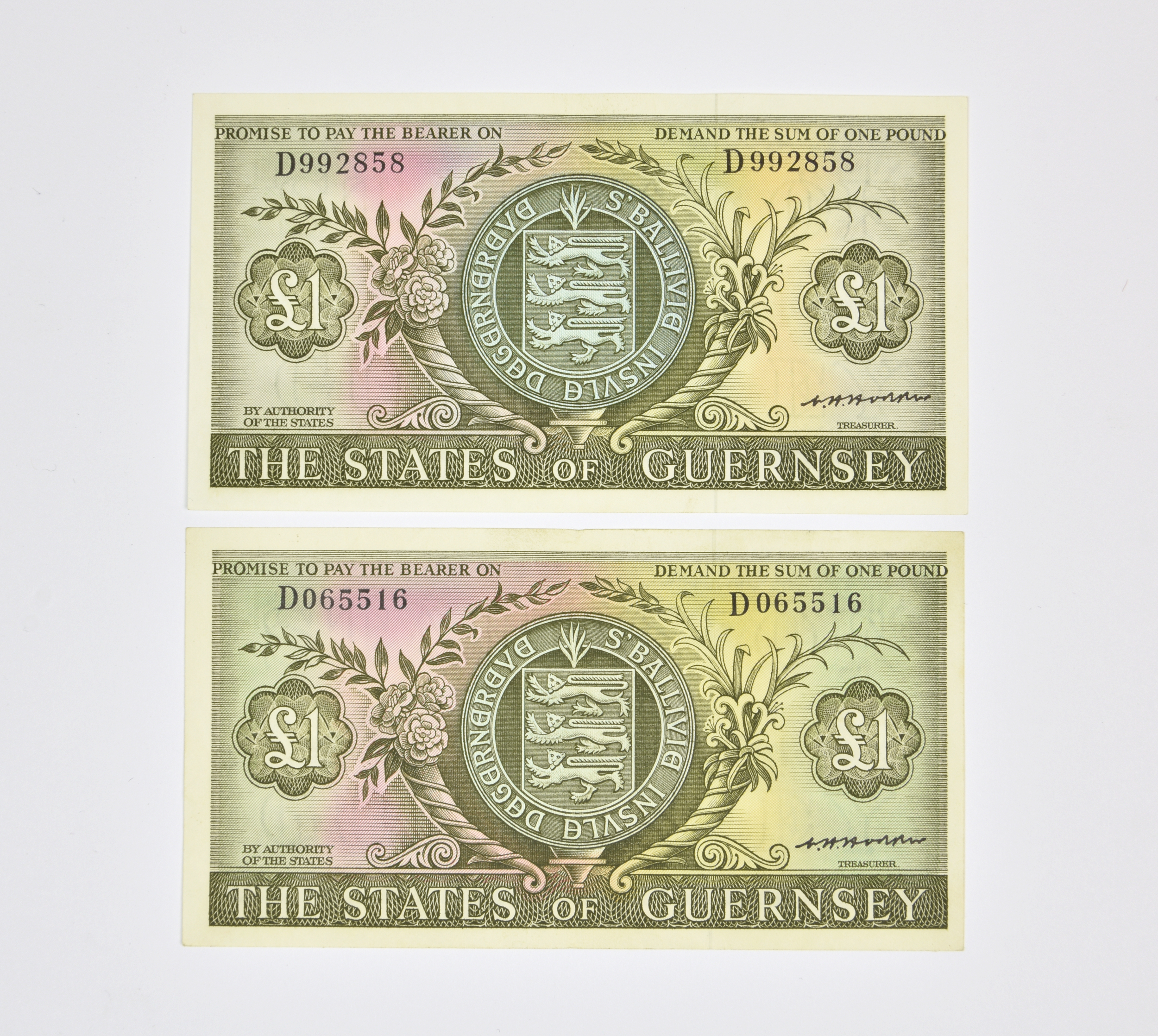 BRITISH BANKNOTES - The States of Guernsey One Pound (2), c.1969, Signatory C. H. Hodder, serial