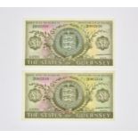 BRITISH BANKNOTES - The States of Guernsey One Pound (2), c.1969, Signatory C. H. Hodder, serial