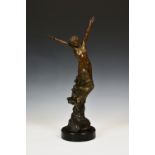After Auguste Robin (French, 1841-1909), an Art Nouveau style cast bronze draped female nude,