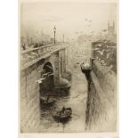 William Lionel Wyllie RA, RI, RE (British, 1851-1931), Old London Bridge and Southwark Cathedral,