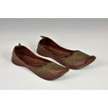 A pair of antique Turkish embroidered leather shoes or slippers,