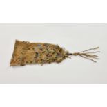 Native American - a tanned hide beaded mitten or pouch, probably 19th century, with tassels to cuff,