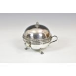 A rare Channel Islands silver circular three handled covered dish, maker's mark only, Dr. Angelo