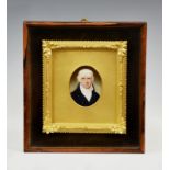 A 19th century English School portrait miniature of a gentleman, oval watercolour on ivory, his hair