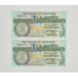 BRITISH BANKNOTES - The States of Guernsey One Pounds consecutive pair, c. 1980, Signatory M. J.